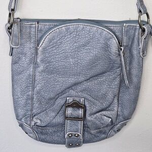Vintage Spanish Leather Blue Crossbody Shoulder Bag | Soft Pebbled Leather